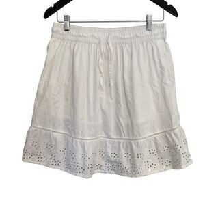 Reistor White‎ Organic Cotton Eyelet Embroidered Ruffle Mini Skirt M